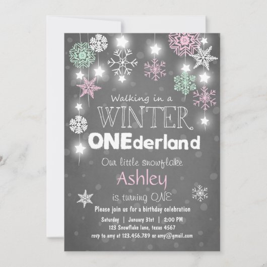 Winter Onederland fête d'anniversaire invitation M (Devant)