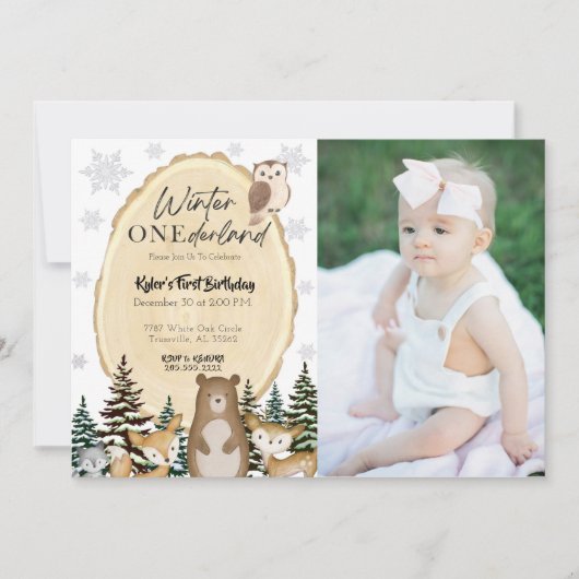 Winter ONEderland First Birthday Invitation Kaart (Voorkant)