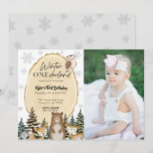 Winter ONEderland First Birthday Invitation Kaart (Voorkant / Achterkant)