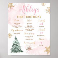Winter Onederland First Birthday Milestones Poster