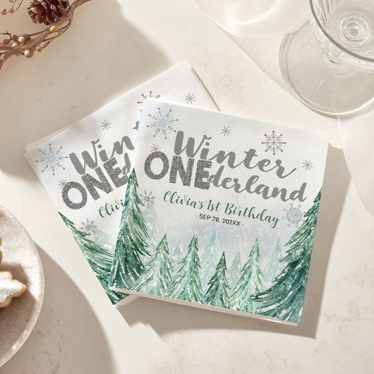 Winter Onederland First Birthday Snowflakes Forest Servet