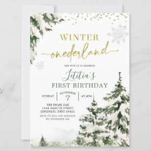 Winter Onederland Forest First Birthday Invitation Kaart