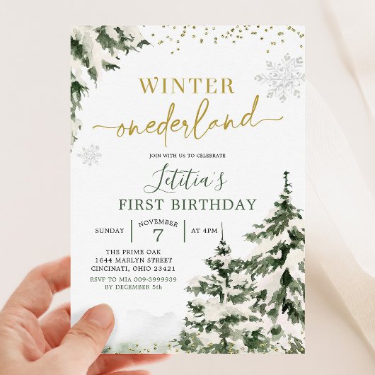 Winter Onederland Forest First Birthday Invitation Kaart