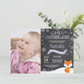 Winter Onederland Fox 1e verjaardag Uitnodiging (Staand voorkant)
