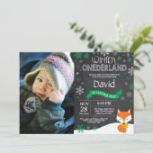Winter Onederland Fox 1er Anniversaire Invitation (Debout devant)