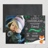 Winter Onederland Fox 1er Anniversaire Invitation (Devant / Derrière)