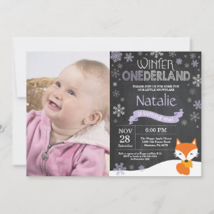 Winter Onederland Fox 1er Anniversaire Invitation