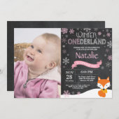 Winter Onederland Fox 1er Anniversaire Invitation (Devant / Derrière)