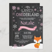 Winter Onederland Fox 1er Anniversaire Invitation (Devant / Derrière)