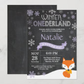 Winter Onederland Fox 1er Anniversaire Invitation (Devant / Derrière)