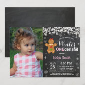 Winter Onederland Girl 1er Anniversaire Invitation (Devant / Derrière)
