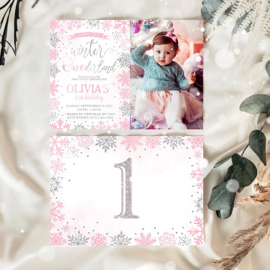 Winter Onederland Girl 1er Anniversaire Invitation