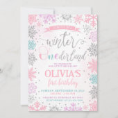 Winter Onederland Girl 1er Anniversaire Invitation (Devant)
