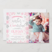 Winter Onederland Girl 1er Anniversaire Invitation (Devant)
