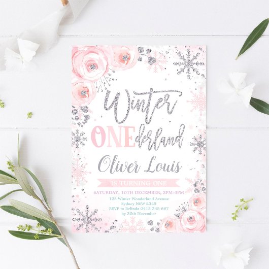 Winter ONEderland Girl 1st Birthday Invitation