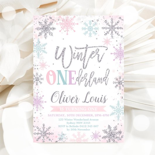 Winter ONEderland Girl 1st Birthday Invitation