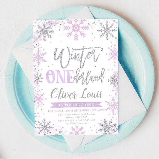 Winter ONEderland Girl 1st Birthday Invitation