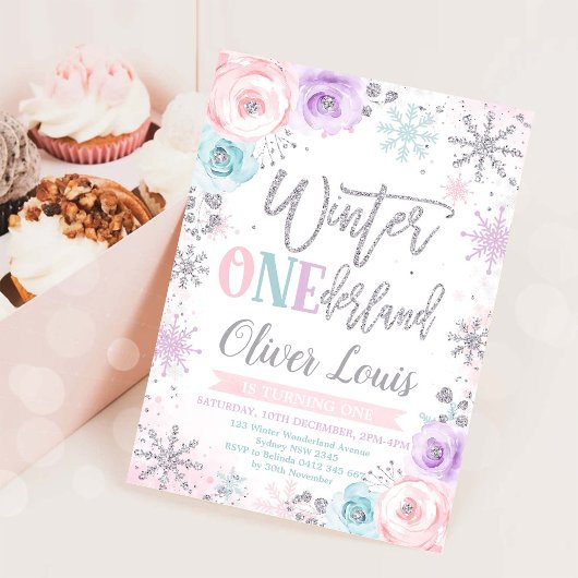 Winter ONEderland Girl 1st Birthday Invitation