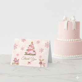 Winter Onederland Girl 1st Birthday Pink Snowflake Bedankkaart