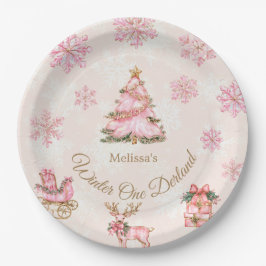 Winter Onederland Girl 1st Birthday Pink Snowflake Papieren Bordje