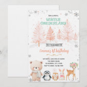 Winter Onederland girl invitation Kaart (Voorkant / Achterkant)