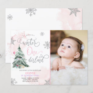 Winter Onederland Girl Pink Winter 1e verjaardag Kaart