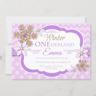 Winter ONEderland Girls First Birthday Invitation Kaart