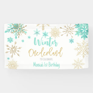 Winter onederland glitter sneeuwvlokken verjaardag spandoek