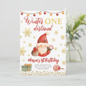 Winter Onederland Gold Gnome Invitation Anniversai (Debout devant)