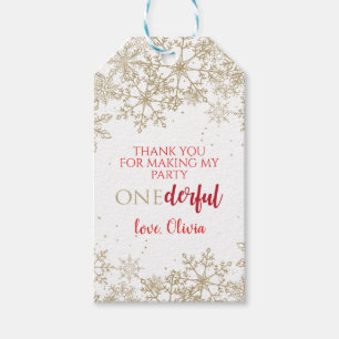 Winter ONEderland Gold Snowflake 1e verjaardag Cadeaulabel
