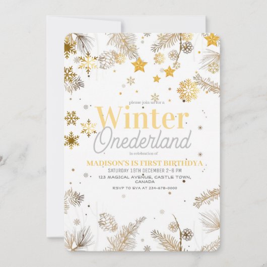 Winter Onederland Goud en zilver Verjaardag 1e Kaart (Voorkant)