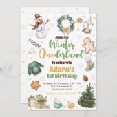 Winter ONEderland groene kerst verjaardagsuitnodig Kaart (Voorkant / Achterkant)