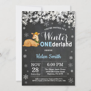 Winter Onederland Hert Jongen 1e Verjaardagsuitnod Kaart