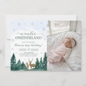 Winter ONEderland Herten Foto Uitnodiging (Voorkant)