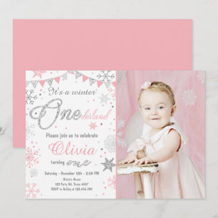 Winter Onederland invitation anniversaire Pink arg