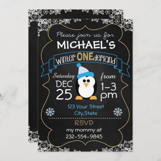 Winter Onederland invitation garçon 1er (Devant / Derrière)