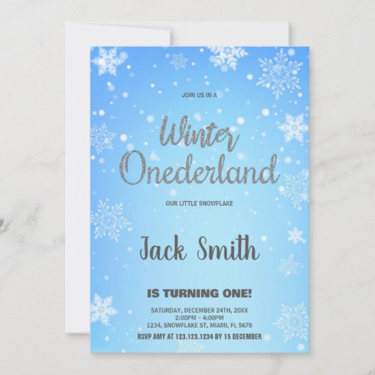 Winter ONEderland Invitations Argent Noir (Devant)