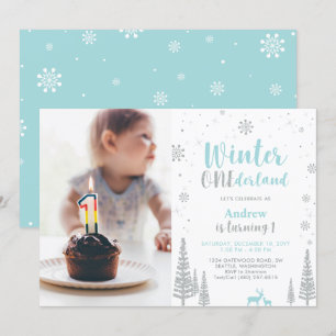 Winter Onederland, Jongen 1e Foto Birthday Kaart