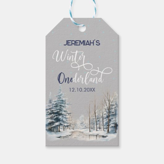 Winter Onederland Kerst 1e verjaardag Jongen Cadeaulabel (Voorkant)