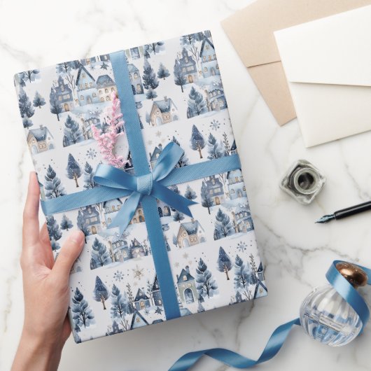 Winter Onederland Kersthuizen Verjaardag Cadeaupapier (Geschenken)