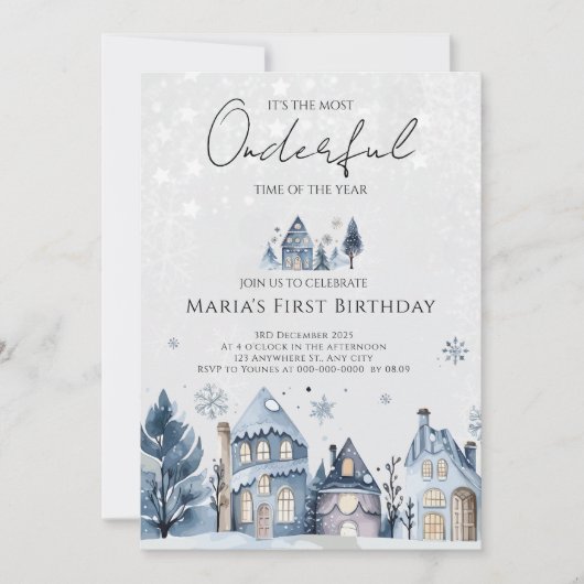 Winter Onederland Kersthuizen Verjaardag Kaart (Voorkant)