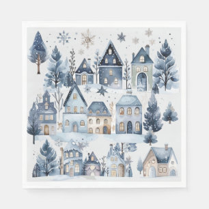 Winter Onederland Kersthuizen Verjaardag Servet