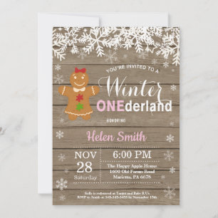 Winter Onederland Landelijke Meisje 1e Verjaardag Kaart