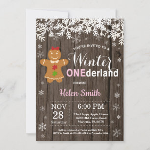 Winter Onederland Landelijke Meisje 1e Verjaardag Kaart