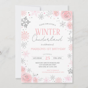 Winter Onederland meisje eerste 1e verjaardag Kaart