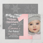 Winter Onederland Meisje Grijs Sneeuwvlok Verjaard Kaart (Voorkant / Achterkant)
