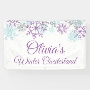 Winter Onederland Paarse Blauwe Sneeuwvlokken Spandoek