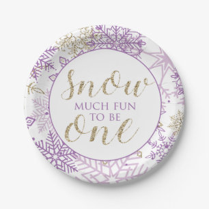 Winter Onederland paarse en gouden sneeuwvlok bord