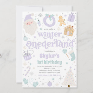 Winter ONEderland Paarse Kerstmis Verjaardagsfeest Kaart