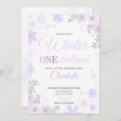 Winter ONEderland Paarse sneeuwvlok 1e uitnodiging (Voorkant / Achterkant)